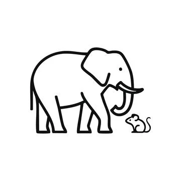 (Large Elephant Tiny Mouse. Clean line art of an immense pachyderm beside a.. Stock Illustration