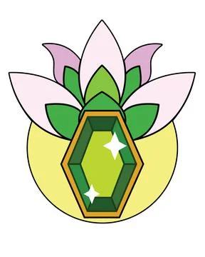 Large emerald on the background of the moon and lotus - vector full-color Illustrazione stock