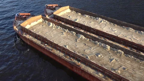 Large empty cargo barge passes through the water. Stock Footage 109362624