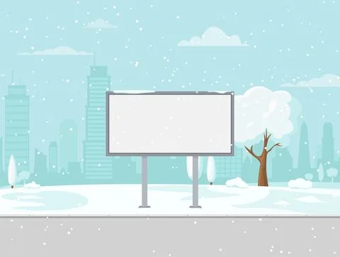 A large empty city billboard for your advertising on the landscape winter city. Stock Illustration