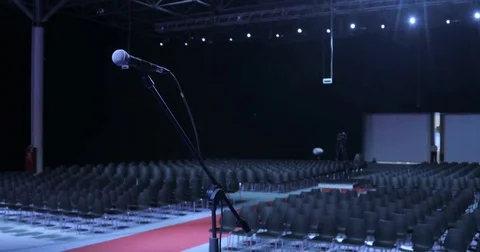 Large Empty conference hall with rows of seats for spectators and audience. Stock Footage 80742363