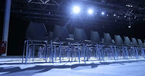 Large Empty conference hall with rows of seats for spectators and audience. Stock Footage