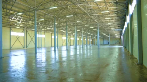 Large Empty Industrial Warehouse Interior With Steel Structure Stock Footage 340041856