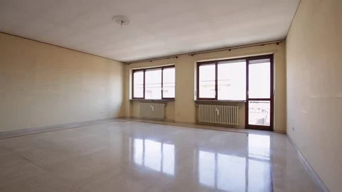 Large, empty living room with marble floor Video stock 72342285