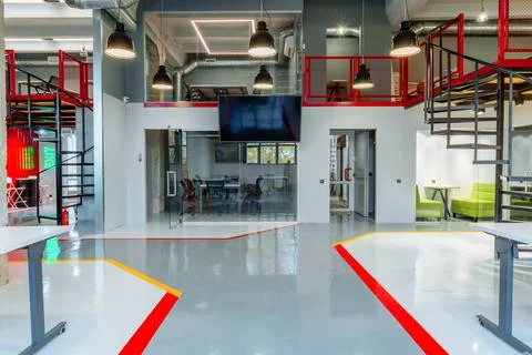 Large empty modern open space office interior Stock Photos