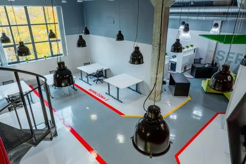 Large empty modern open space office interior Stock Photos