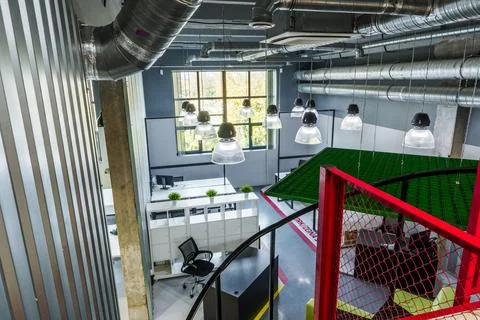 Large empty modern open space office interior Stock Photos