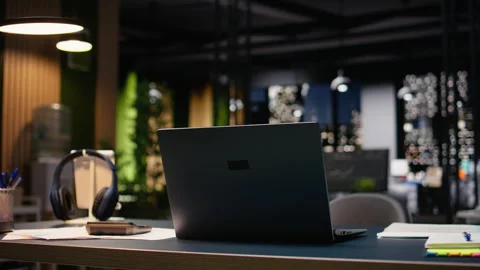 Large empty office lounge in modern workplace with elegant furniture Stock Footage 334043793