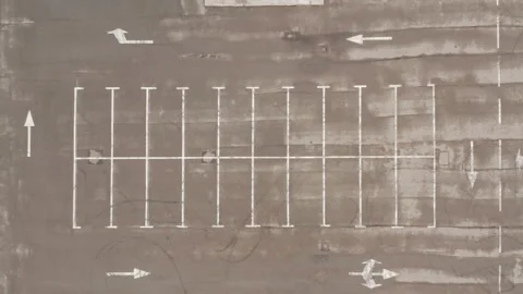 Large empty parking lot after rain. wet asphalt. white line markings Stock Footage 153717476