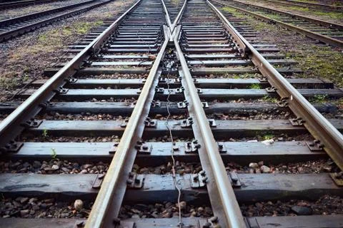 Large empty railroad crossing without fork. Concept of industrial logistic an Stock Photos