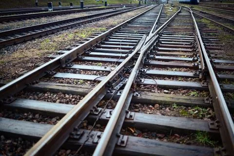 Large empty railroad crossing without fork. Concept of industrial logistic an Foto stock