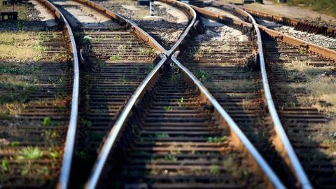 Large empty railroad crossing without fork. Concept of industrial logistic an Stock Photos