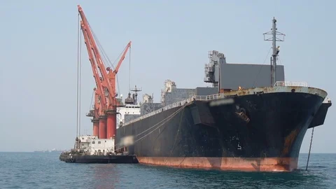 Large Empty Unloaded Cargo Container Ship Stock Footage 126258764