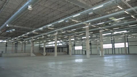 Large Empty Warehouse with Ventilation and Columns 動画素材 343175819