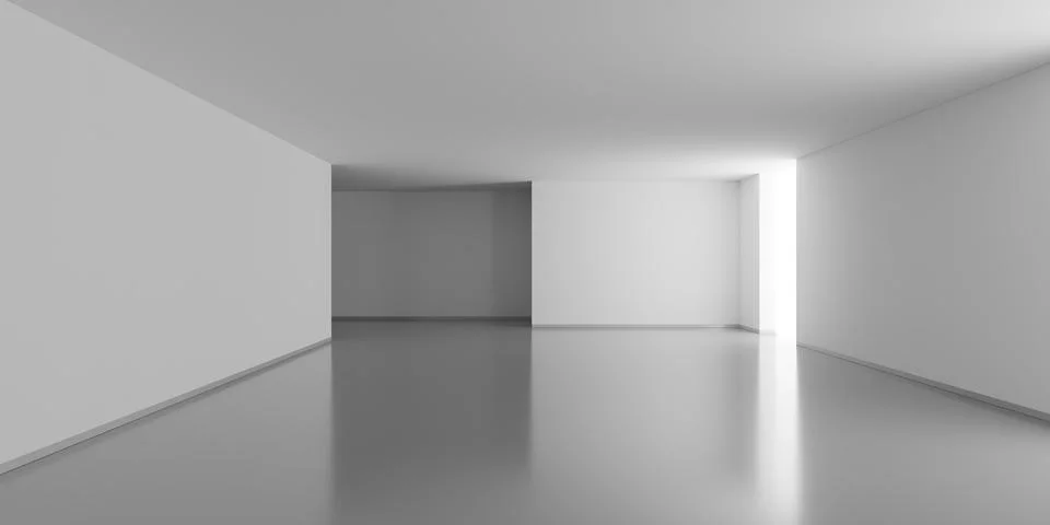 Large empty white room background with bright window, modern empty interior.. Illustrazione stock