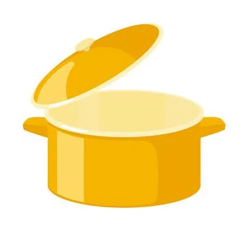 Large empty yellow saucepan for cooking soups isolated on white background. Open Stock Illustration