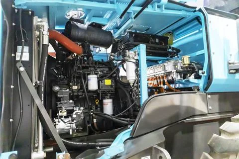 Large engines of construction excavators, engine structures and machinery o.. Stock Photos