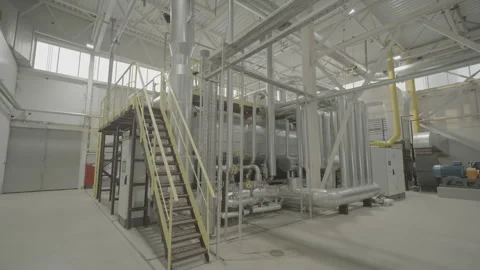 Large equipment for drying raw materials in work premise Stock Footage 294202834