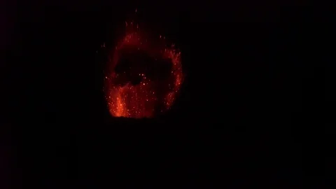 Large Eruption Sends Glowing Lava Bombs Into Night Sky Stock Footage 95276729