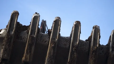 Large excavator bucket. covered in clay. coal mine Stock Footage 106914542