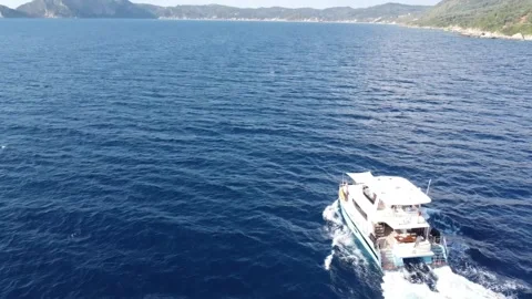 Large Excursion Boat Cruising on the Ionian Sea Near Corfu Stock Footage 337732638