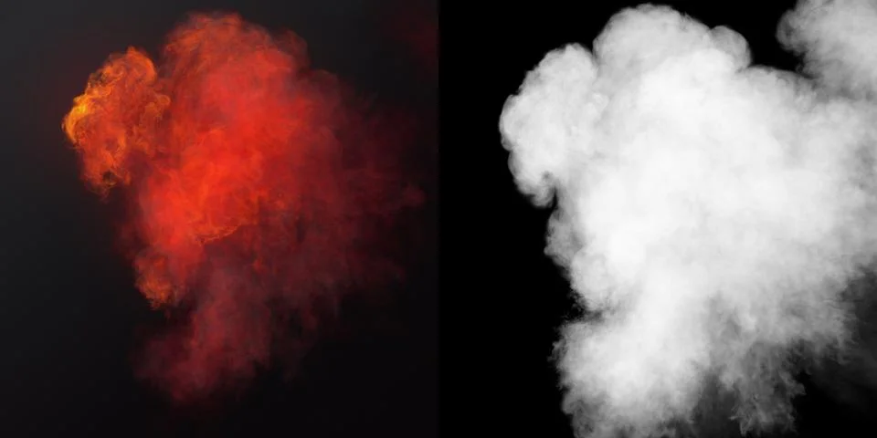 Large explosion with black smoke in dark plus alpha channel. 3d rendering Stock Illustration