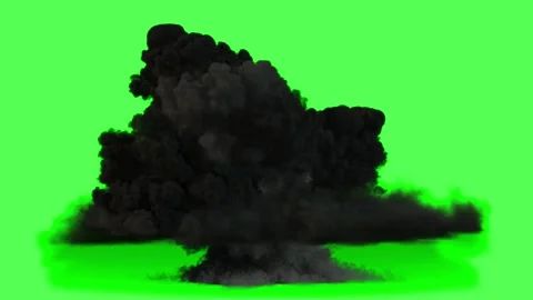 Large explosion with fire and smoke. Massive blast effect isolated on green Stock Footage 340730583