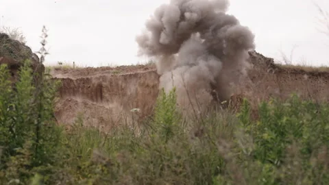 Large explosion fireball with flames, smoke, a realistic fire explosion, time Stock Footage 203919105