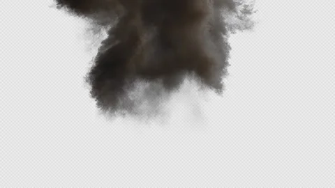 Large Explosion On The Ground With Dense Smoke 4K Alpha Stock Footage 285619103