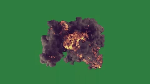 Large explosion in it popcorn on an fire black smoke isolated on green screen Stock Footage 336955222