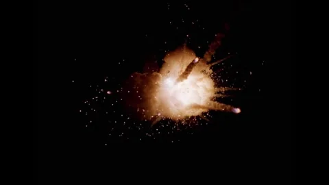 Large explosion with shafts of fire and smoke Stock Footage 302294129