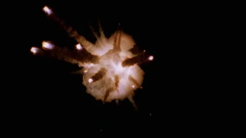 Large explosion with shafts of fire and smoke Stock Footage 302294130