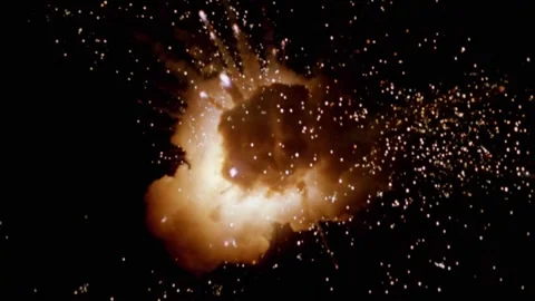 Large explosion with shafts of fire and smoke Stock Footage 302294219