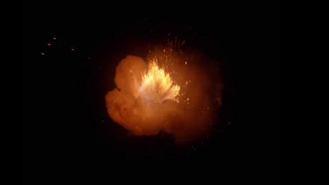 Large explosion with shafts of fire and smoke Stock Footage 303373121