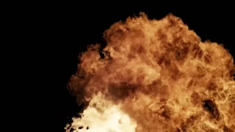 Large explosion with shafts of fire and smoke Stock Footage 303373123