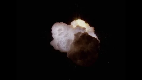 Large explosion with shafts of fire and smoke Video stock 303373129