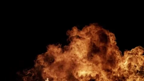 Large explosion with shafts of fire and smoke Stock Footage 303373133