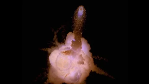 Large explosion with shafts of fire and smoke Stock Footage 303373256