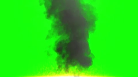 Large explosion with thick black smoke isolated on a green screen background Stock Footage 343807302