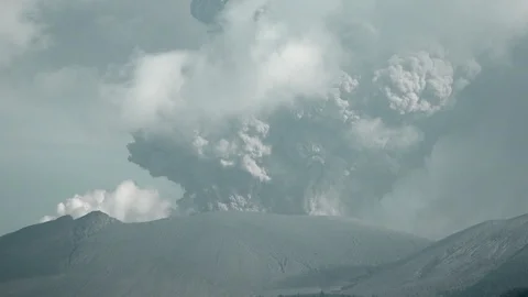 Large Explosive Volcanic Eruption Blasts Ash From Volcano Crater Stock Footage 87254046