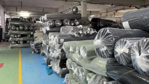 Large Fabric Rolls Stored in Textile Warehouse Factory 스톡 동영상 335371562