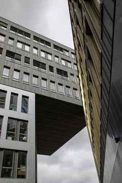 Large facade buildings with point perspective modern building office reside.. Fotos de archivo