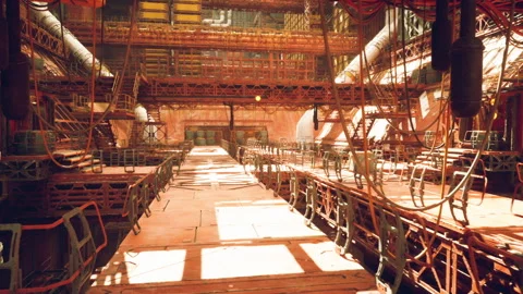 Large factory interior, Expansive manufacturing space with equipment Video stock 331530163