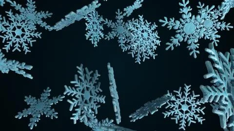 Large falling crystal snowflakes, computer generated. 3d rendering winter Illustrazione stock