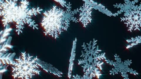 Large falling crystal snowflakes, computer generated. 3d rendering winter 库存插图
