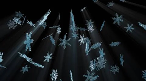 Large falling crystal snowflakes, computer generated. 3d rendering winter ... Stock Photos