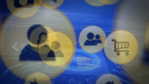 Large family badge drifting while camera pulling back revealing cart over tech Stock Footage 331198115