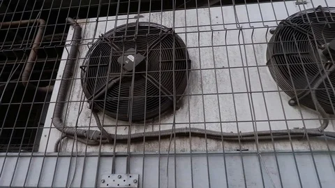 Large fans in the back of the building Stock Footage 125607680