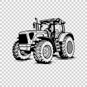 Large Farm Tractor In Line Drawing stationary wheels tires Stock Illustration