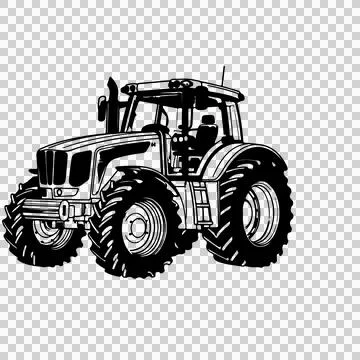 Large Farm Tractor In Side View wheels cab line drawing イラスト素材